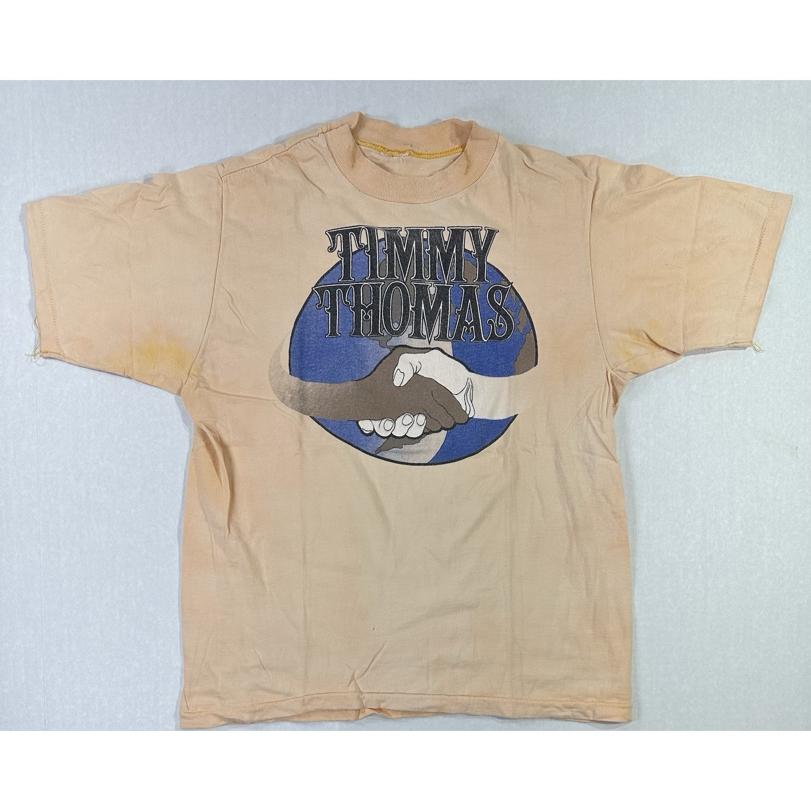 Vintage Timmy Thomas Graphic Tee Xs Peach Faded Single Stitch Soul Funk Shirt